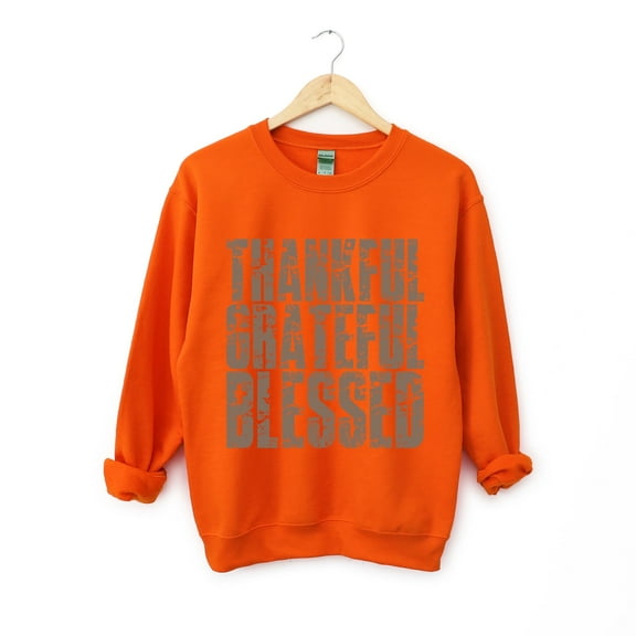 Thankful Grateful Blessed Block Distressed - Women's Graphic Sweatshirt