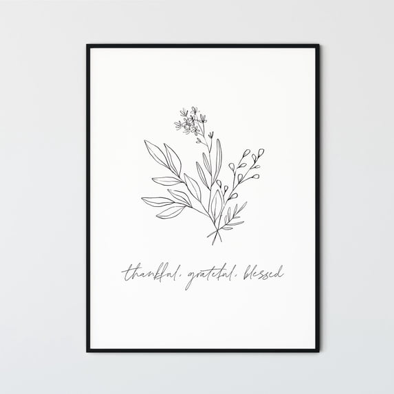 Thankful Grateful Blessed Botanical Bible Verse Wall Art Prints ...