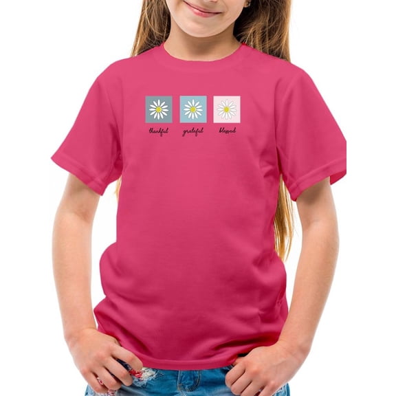 Thankful Grateful Blessed Daisy T-Shirt Juniors -Image by Shutterstock, Medium
