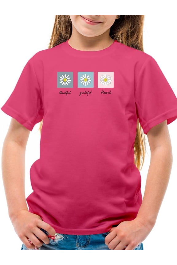 Thankful Grateful Blessed Daisy T-Shirt Juniors -Image by Shutterstock, Medium