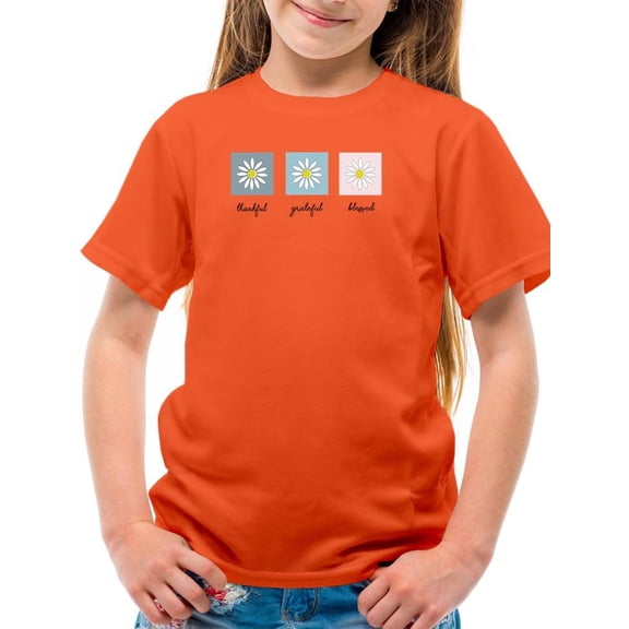 Thankful Grateful Blessed Daisy T-Shirt Juniors -Image by Shutterstock,  x-Small