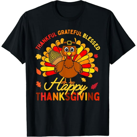 Thankful Grateful Blessed Happy Thanksgiving Turkey Family T-Shirt