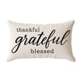 thumbnail image 1 of Thankful Grateful Blessed Lumbar Throw Pillow Cover 19x12 In, White Linen Fall Thanksgiving Rectangular Decorative Cushion Case with Hidden Zipper for Sofa Porch Bench Home Autumn Decor, 1 of 7