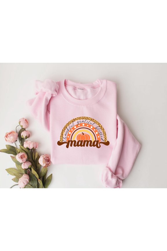 Thankful Grateful Blessed Mama Shirt, Fall Rainbow Mom Shirt, Fall Mama Shirt, Cottagecore Pumpkin Shirt for Mom, Thanksgiving for Mom, F5934 All Size S-5Xl