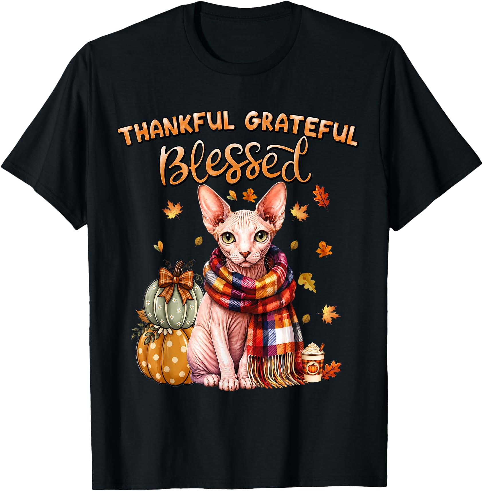 Thankful Grateful Blessed Sphynx Cat Fall Thanksgiving T-Shirt ...