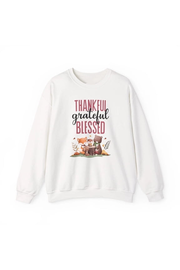 Thankful Grateful Blessed Sweatshirt – Cozy Fall Pullover, Retro Thanksgiving Autumn Crewneck Sweater