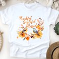 thumbnail image 1 of Thankful Grateful Blessed T-Shirt | Fall Birds and Floral Graphic Tee, White, Size S, 1 of 6