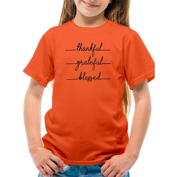 Thankful Grateful Blessed T-Shirt Juniors -Image by Shutterstock, Small