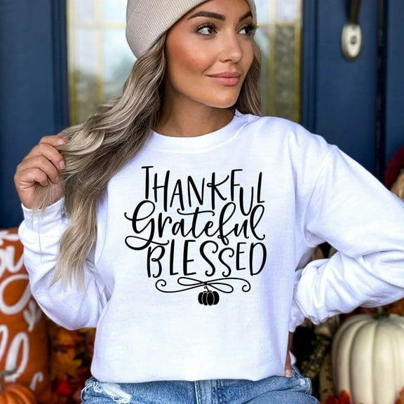 Thankful Grateful Blessed Thanksgiving Sweatshirt, Cute Thanksgiving Shirt, Fall Clothing, Thankful Family Shirts
