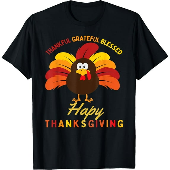 Thankful Grateful Blessed Thanksgiving Turkey Women Girls T-Shirt