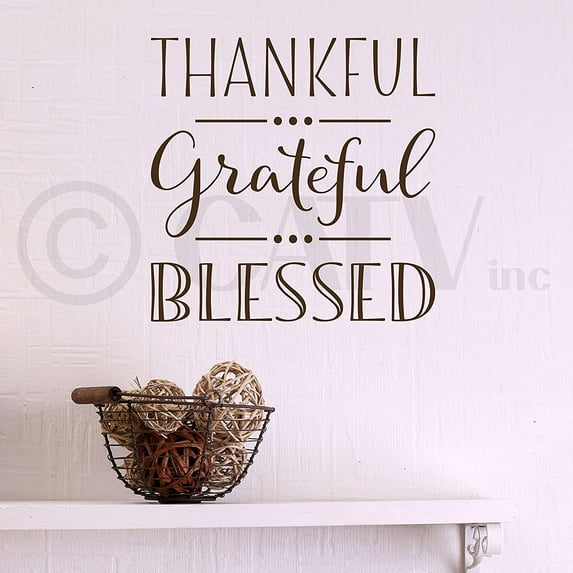 Thankful Grateful Blessed Vinyl Lettering Wall Decal Sticker Fall Decor Thanksgiving Decals Crafts - Size: 10"H x 10"L - Color: Brown