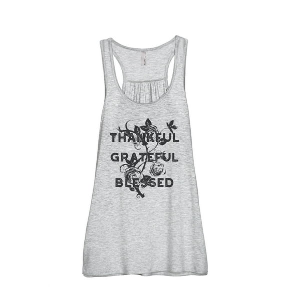 Thankful Grateful Blessed Women's Fashion Sleeveless Flowy Racerback Workout Yoga Tank Top Sport Grey 2X-Large