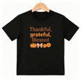 thumbnail image 1 of Thankful Grateful Girls Graphic Tee, Cute Thanksgiving Pumpkin 100% Cotton Kids Short Sleeve T-Shirt, 1 of 5
