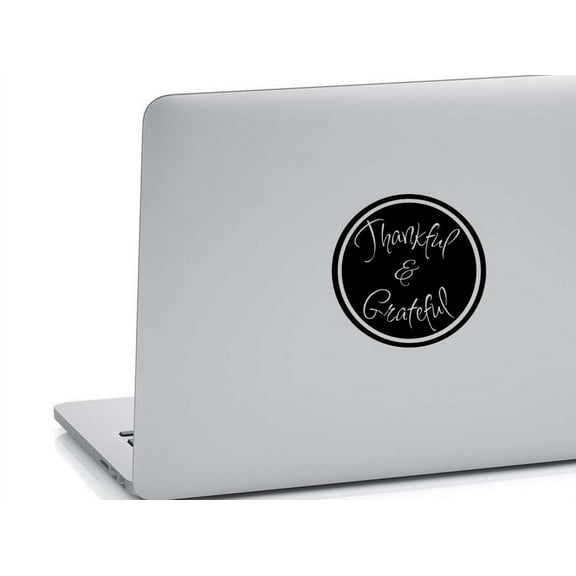 Thankful & Grateful Laptop Decal MATTE BLACK 5 x 5 (2 Decals Included) Vinyl Tablet Quote Decal Sticker Cute Nursery Smile Hepburn Wall Art Decor Motivational Inspirational Lettering