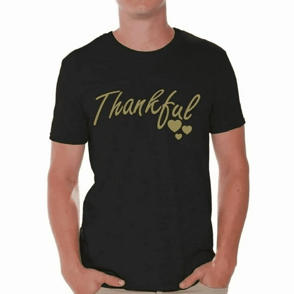 Thankful Heart Script Minimalist Thanksgiving T-Shirt for Men Women