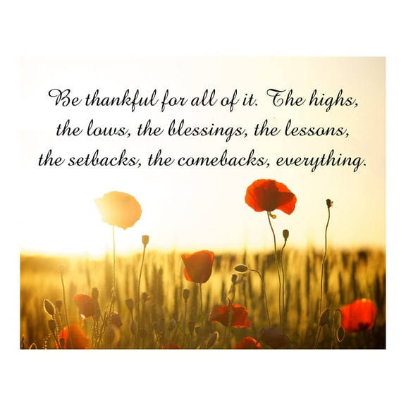 Be Thankful For It All  Inspirational Wall Art Print, Floral Meadow Picture Print For Home Decor, Office Decor. Typographic Wall Print for Living Room Decor & Inspirational Gifts!