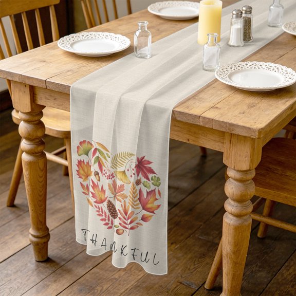 Thankful Leaf Love 10ft Cheesecloth Table Runner for Wedding 27"x120", Thanksgiving Rustic Maple Leaves Fruit Plant Linen Texture Kitchen Dinner Sheer Tulle Chiffon Dresser Scarf, Holiday Party Decor