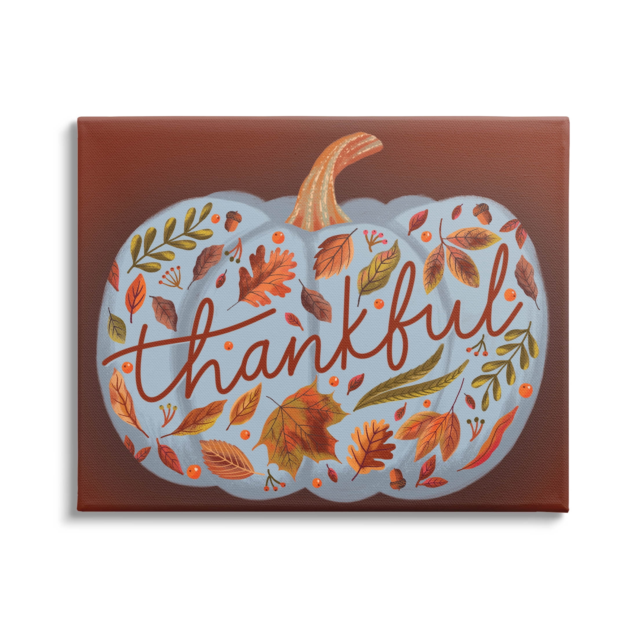 Thankful Leaf Patterned Pumpkin Holiday Graphic Art Gallery Wrapped Canvas Print Wall Art
