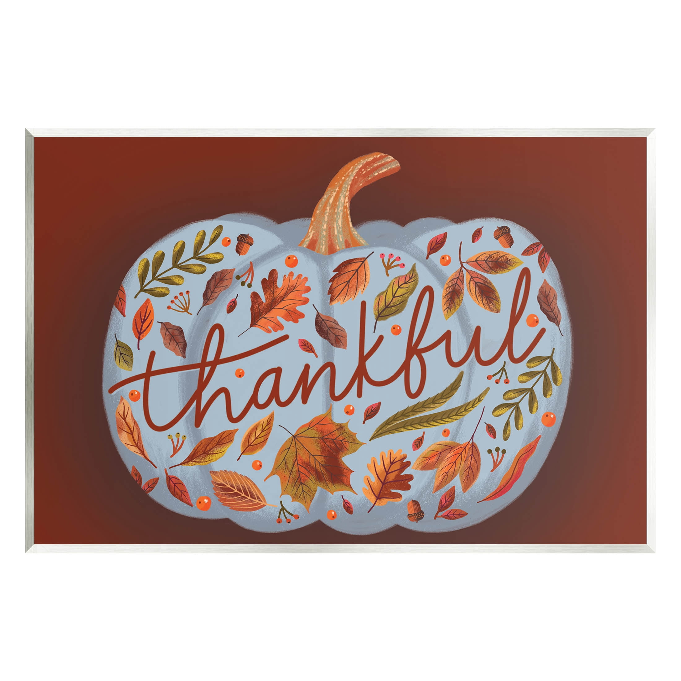 Thankful Leaf Patterned Pumpkin Holiday Graphic Art Unframed Art Print Wall Art