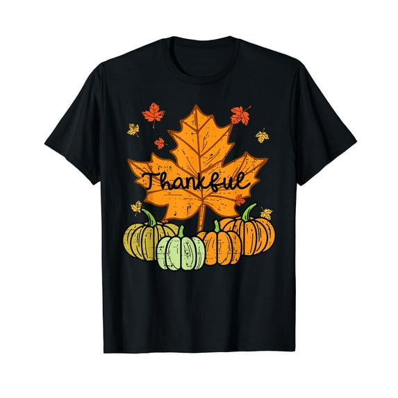 Thankful Leaf Pumpkin Cute Thanksgiving Fall Men Women Kids T-Shirt