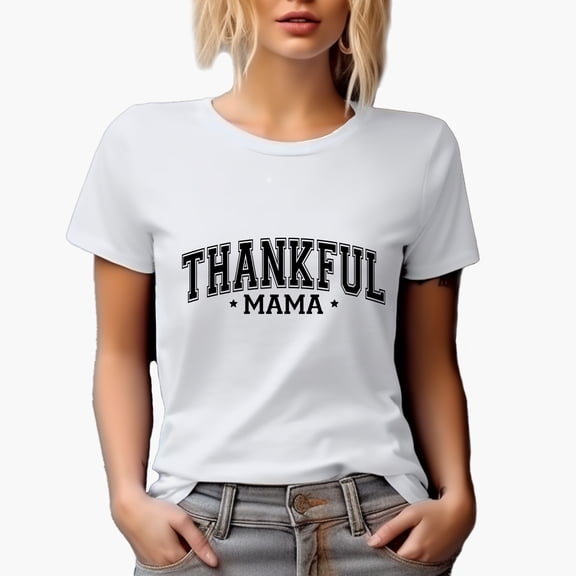 Thankful Mama, Mother's Thanksgiving Day Merch Gift, White T-Shirt, XL