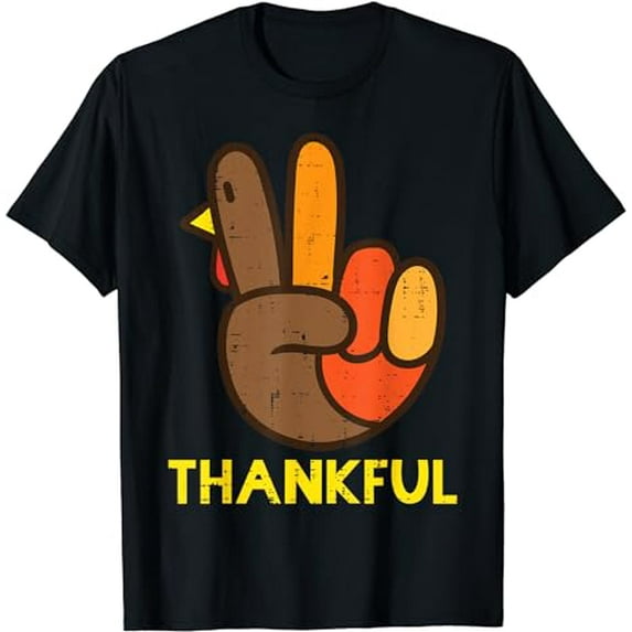 Thankful Peace Sign Turkey Funny Thanksgiving Men Women Kids T-Shirt