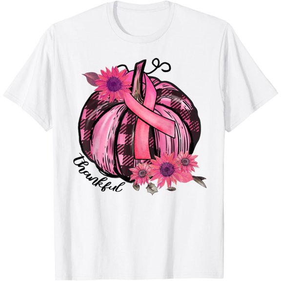 Thankful Pink Pumpkin Sunflower Breast Cancer Awareness Gift T-Shirt