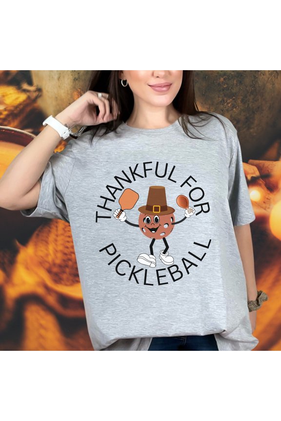 Thankful Pumpkin Head Cartoon T-Shirt for Pickleball Players - Funny Thanksgiving Apparel