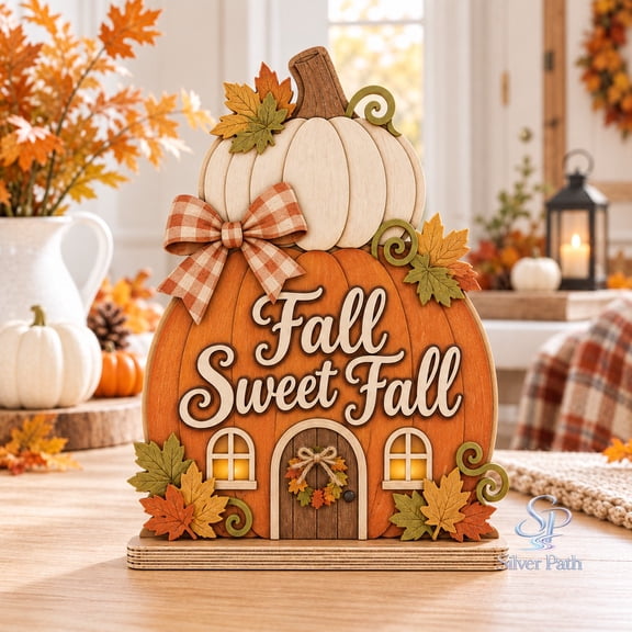 Thankful Pumpkin Wooden Block 2 Layer, Fall Sweet Harvest Tabletop Decor for Autumn Homes