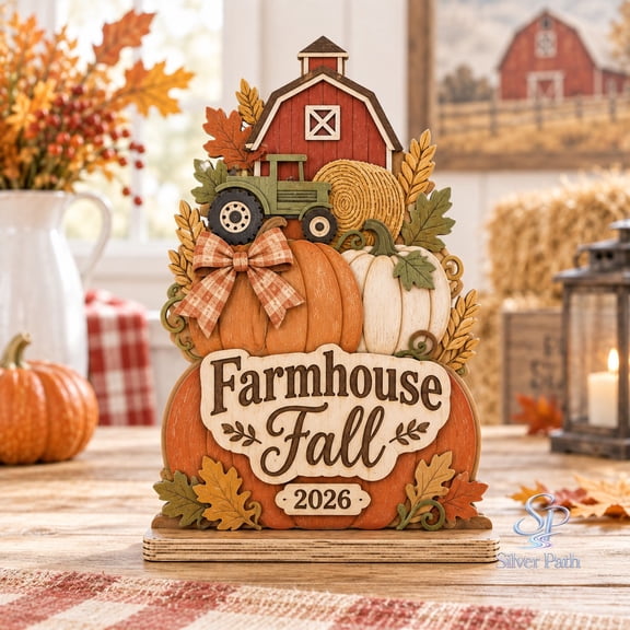 Thankful Pumpkin Wooden Block 2 Layer, Farmhouse Barn Tractor Tabletop Accent for Thanksgiving