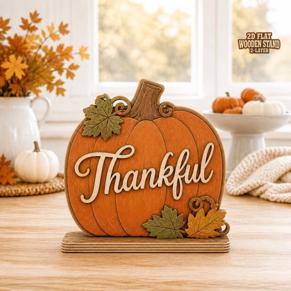 Thankful Pumpkin Wooden Block Decor for Fall Thanksgiving