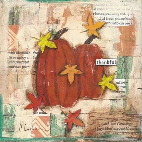 Thankful Pumpkins and Leaves Canvas Art - Cassandra Cushman (24 x 24)