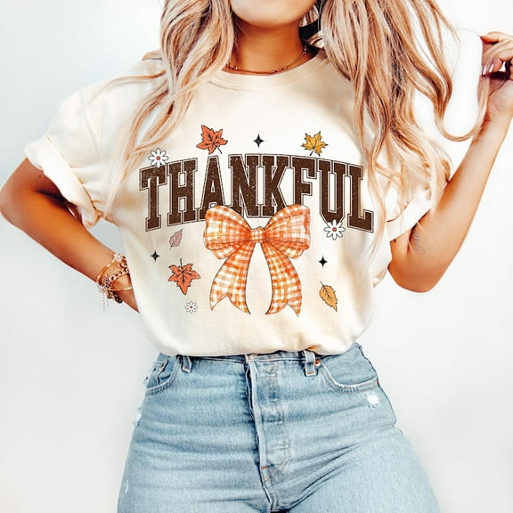 Thankful Shirt, Coquette Fall Shirt, Autumn Pumpkin Shirt, Fall Vibes Shirt, Thanksgiving Shirt, Retro Fall Bow Shirt, Pumpkin Spice Shirt