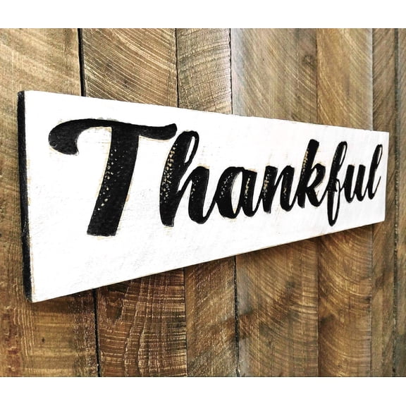 Thankful Sign - Carved in a 40"x10" Solid Wood Board | Rustic Distressed | Farmhouse Style | Handmade in NC
