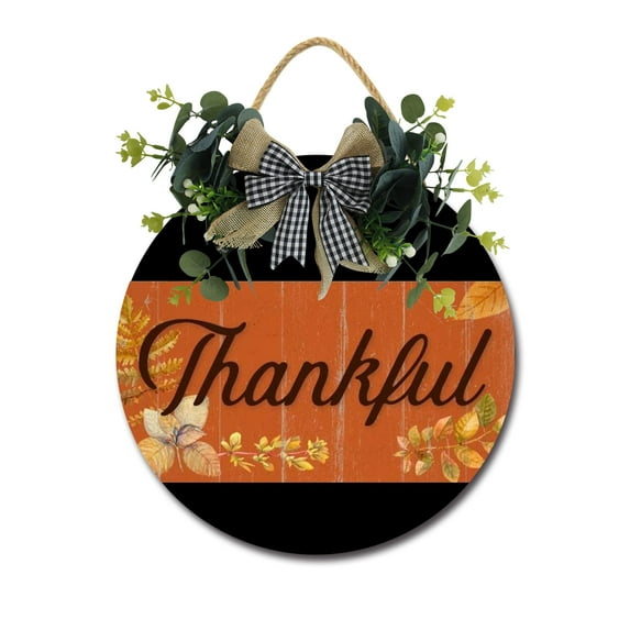 Thankful Sign Farmhouse Wood Sign Front Porch Decor Rustic Wooden Sign Wall Decor Hanging Wooden Decorations with Bow-Knot for Home Porch Wall Door, 12 x 12 inch