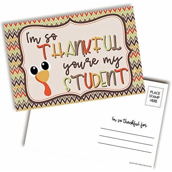 Thankful You're My Student Thanksgiving Turkey Themed Blank Postcards For Teachers To Send To Students, 4"x6" Fill In Notecards by AmandaCreation (30)