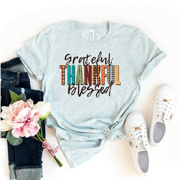 Thankful T-shirt Grateful Blessed Shirt Thanksgiving Gift Christmas Tee Family Top Fall Fashion Mom Cute Shirts