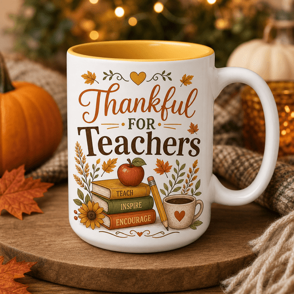 Thankful Teacher Ceramic Coffee Mug, Appreciation Gift for Educators