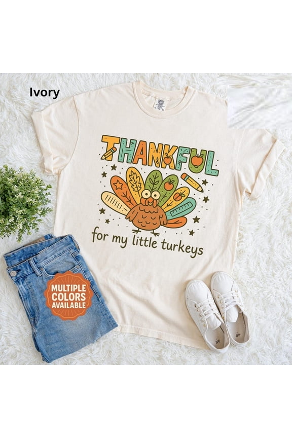 Thankful Teacher Comfort Colors T-Shirt – Fall Turkey School Tee – Cozy Thanksgiving Teacher Gift
