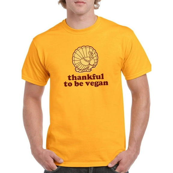 Thankful To Be Vegan Turkey Men Gold T-Shirt, Male x-Large