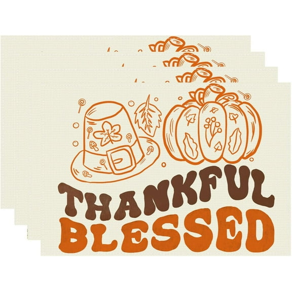 Thankful Turkey Thanksgiving Fall Cloth Placemats Set of 4 Table Mats Table Decorations 12x18 Inch