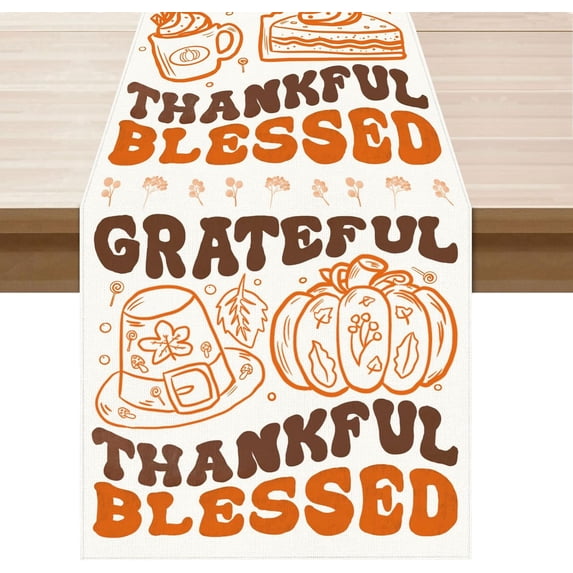 Thankful Turkey Thanksgiving Table Runner Cloth Burlap Fall Table Decoration for Home Kitchen Dining Dinner Indoor Holiday Farmhouse Decor 13.8x71 Inch