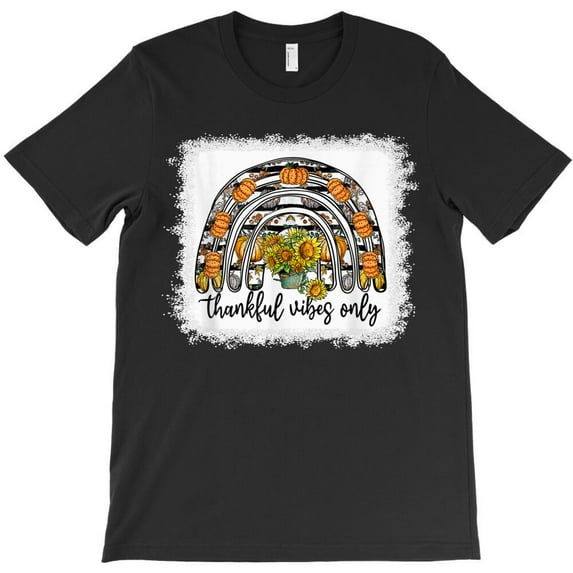 Thankful Vibes Only Pumpkin Rainbow Autumn Fall Thanksgiving, - Soft Touch G10359 Unisex T-Shirt, Up to Size 5XL