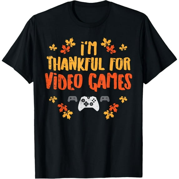 Thankful Video Games Gamer Funny Thanksgiving Leaves Gift Mens T-Shirt