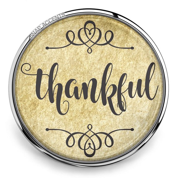 Snap Jewelry 18MM Thankful Vintage Ginger Charm with Script Font and Curly Heart Pattern