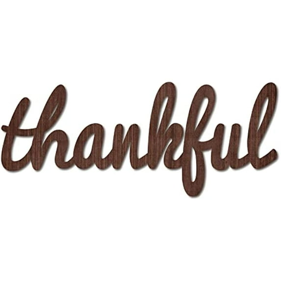 Thankful Wood Cutout Sign Wooden Wall Art Decor Wood Word Sculpture Signs Rustic Farmhouse for Housewarming Home Front Door Entryway Wall Decoration Brown 11.9 x 4.9inch