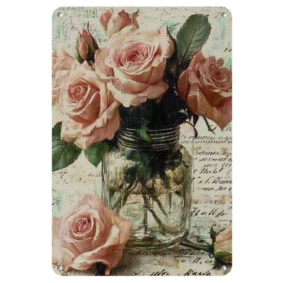 Thankful & Blessed Rose Metal Tin Sign Floral Vintage Tin Sign Wall Hanging Decoration Holiday Birthday Valentine's Christmas Wall & Tabletop Decor Plaque Sign Home Porch Decorations