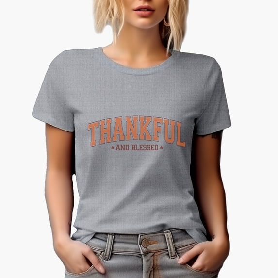 Thankful and Blessed, Thanksgiving Day Merch Gift, Heather Grey T-Shirt, Large