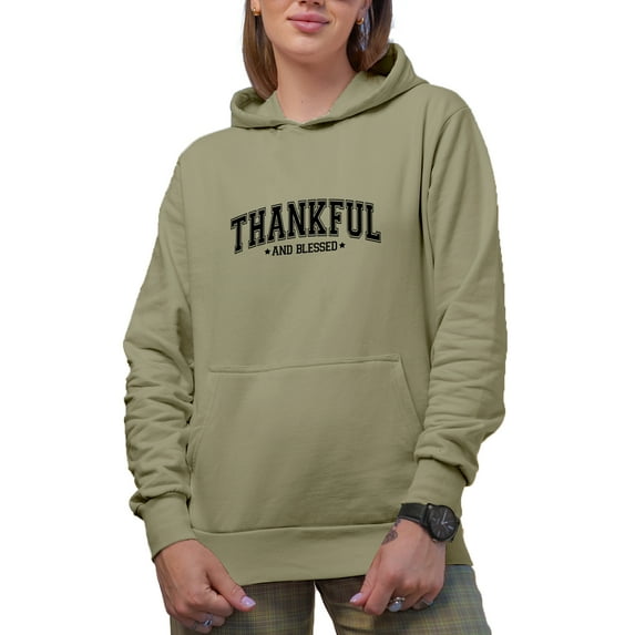 Thankful and Blessed, Thanksgiving Day Themed Merch Gift, Sand Hooded Sweatshirt or Hoodie, Medium