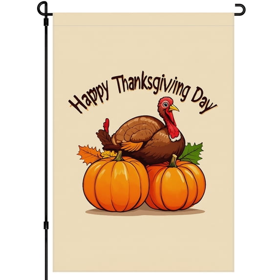 Thankful,grateful Large Garden Flag Durable Turkey Autumn Pumpkins Camper Decorations, Cartoon Cute Thanksgiving Day Double-Side Garden Flags for Outdoor Backyard Porch Deco, 28x40 Inches